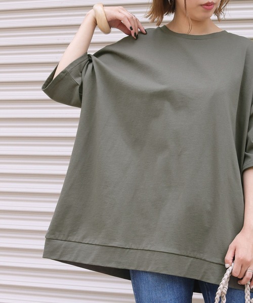 HER CLOSET(ハークローゼット)の「【HERCLOSET】7オンスヘビーウェイトコットンビッグシルエットTシャツ(Tシャツ/カットソー・レディース・ホワイト/ブラック/チャコールグレー/ベージュ/ブルー/パープル・M)」の19枚目の写真