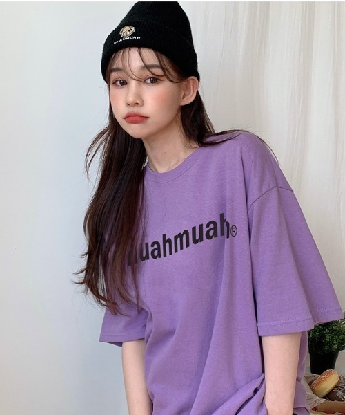 muahmuah(ムーアムーア)の「A'GEM/9 × .kom『muah muah/ムーアムーア』LOWER PRINTING HALF T-SHIRT/ロアープリント 半袖Tシャツ(Tシャツ/カットソー・レディース・ブラック/ライトパープル/ネイビー/ホワイト/イエロー/ライトグリーン・FREE)」の5枚目の写真