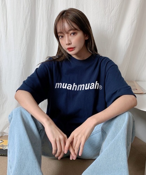 muahmuah(ムーアムーア)の「A'GEM/9 × .kom『muah muah/ムーアムーア』LOWER PRINTING HALF T-SHIRT/ロアープリント 半袖Tシャツ(Tシャツ/カットソー・レディース・ブラック/ライトパープル/ネイビー/ホワイト/イエロー/ライトグリーン・FREE)」の4枚目の写真