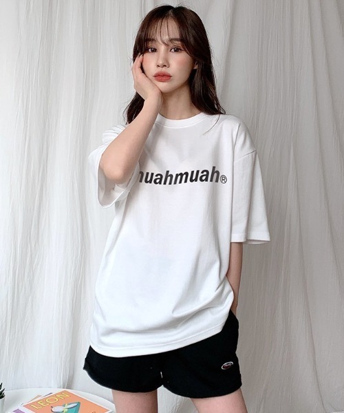 muahmuah(ムーアムーア)の「A'GEM/9 × .kom『muah muah/ムーアムーア』LOWER PRINTING HALF T-SHIRT/ロアープリント 半袖Tシャツ(Tシャツ/カットソー・レディース・ブラック/ライトパープル/ネイビー/ホワイト/イエロー/ライトグリーン・FREE)」の10枚目の写真