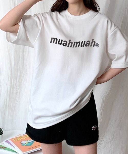 muahmuah(ムーアムーア)の「A'GEM/9 × .kom『muah muah/ムーアムーア』LOWER PRINTING HALF T-SHIRT/ロアープリント 半袖Tシャツ(Tシャツ/カットソー・レディース・ブラック/ライトパープル/ネイビー/ホワイト/イエロー/ライトグリーン・FREE)」の11枚目の写真