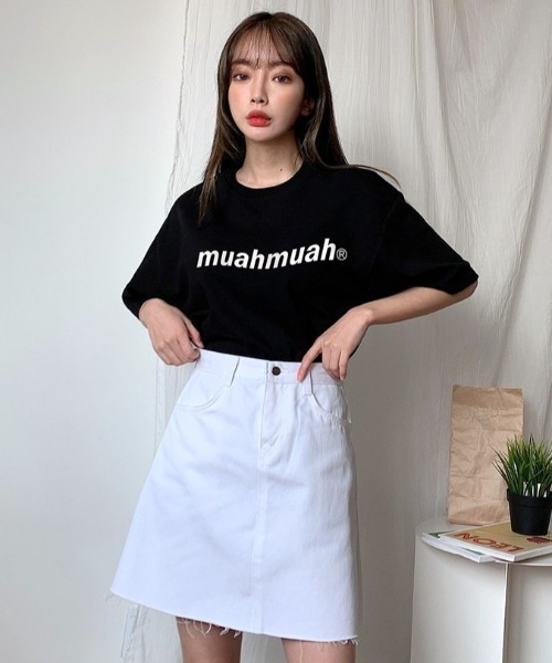 muahmuah(ムーアムーア)の「A'GEM/9 × .kom『muah muah/ムーアムーア』LOWER PRINTING HALF T-SHIRT/ロアープリント 半袖Tシャツ(Tシャツ/カットソー・レディース・ブラック/ライトパープル/ネイビー/ホワイト/イエロー/ライトグリーン・FREE)」の12枚目の写真