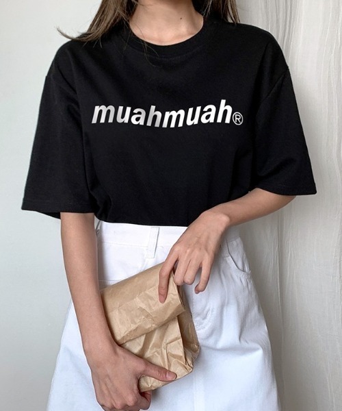 muahmuah(ムーアムーア)の「A'GEM/9 × .kom『muah muah/ムーアムーア』LOWER PRINTING HALF T-SHIRT/ロアープリント 半袖Tシャツ(Tシャツ/カットソー・レディース・ブラック/ライトパープル/ネイビー/ホワイト/イエロー/ライトグリーン・FREE)」の13枚目の写真