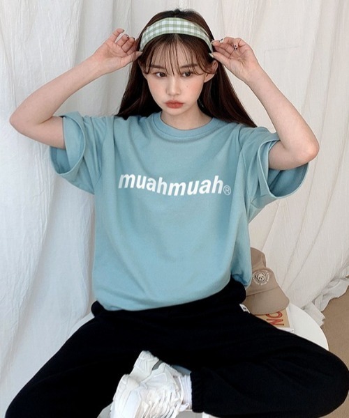 muahmuah(ムーアムーア)の「A'GEM/9 × .kom『muah muah/ムーアムーア』LOWER PRINTING HALF T-SHIRT/ロアープリント 半袖Tシャツ(Tシャツ/カットソー・レディース・ブラック/ライトパープル/ネイビー/ホワイト/イエロー/ライトグリーン・FREE)」の15枚目の写真