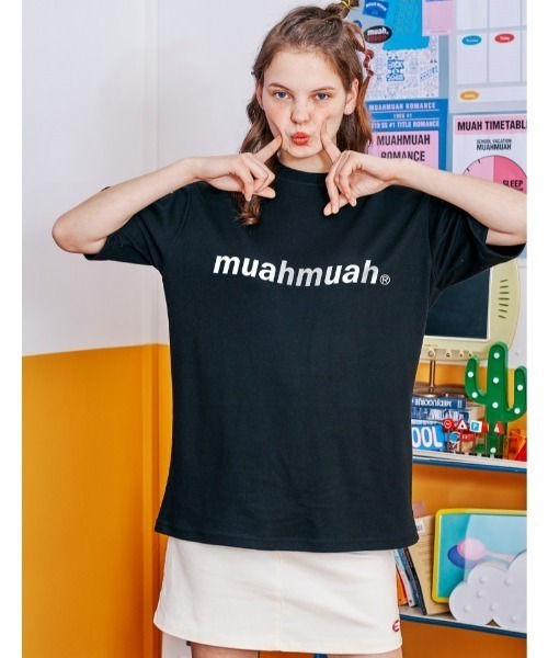 muahmuah(ムーアムーア)の「A'GEM/9 × .kom『muah muah/ムーアムーア』LOWER PRINTING HALF T-SHIRT/ロアープリント 半袖Tシャツ(Tシャツ/カットソー・レディース・ブラック/ライトパープル/ネイビー/ホワイト/イエロー/ライトグリーン・FREE)」の16枚目の写真