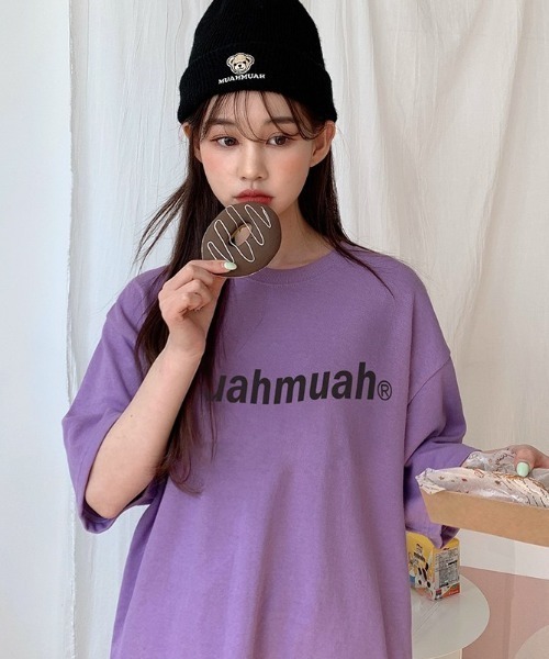 muahmuah(ムーアムーア)の「A'GEM/9 × .kom『muah muah/ムーアムーア』LOWER PRINTING HALF T-SHIRT/ロアープリント 半袖Tシャツ(Tシャツ/カットソー・レディース・ブラック/ライトパープル/ネイビー/ホワイト/イエロー/ライトグリーン・FREE)」の17枚目の写真