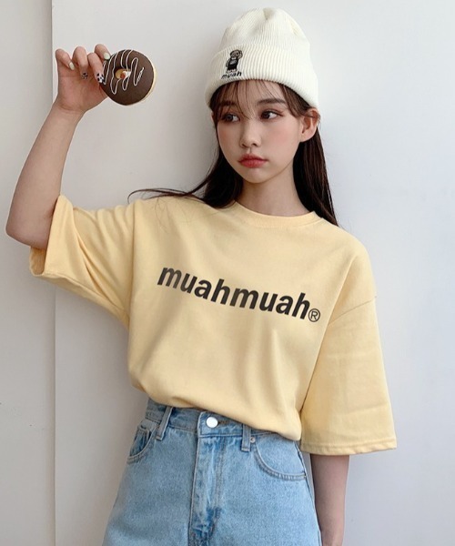 muahmuah(ムーアムーア)の「A'GEM/9 × .kom『muah muah/ムーアムーア』LOWER PRINTING HALF T-SHIRT/ロアープリント 半袖Tシャツ(Tシャツ/カットソー・レディース・ブラック/ライトパープル/ネイビー/ホワイト/イエロー/ライトグリーン・FREE)」の18枚目の写真