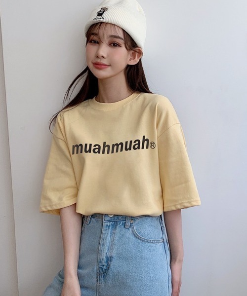 muahmuah(ムーアムーア)の「A'GEM/9 × .kom『muah muah/ムーアムーア』LOWER PRINTING HALF T-SHIRT/ロアープリント 半袖Tシャツ(Tシャツ/カットソー・レディース・ブラック/ライトパープル/ネイビー/ホワイト/イエロー/ライトグリーン・FREE)」の19枚目の写真