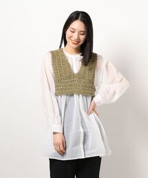 archives | バックレースアップかぎ針ビスチェ＋ボリュームスリーブチュニックset(シャツ/ブラウス)