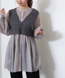 バックレースアップかぎ針ビスチェ+ボリュームスリーブチュニックset