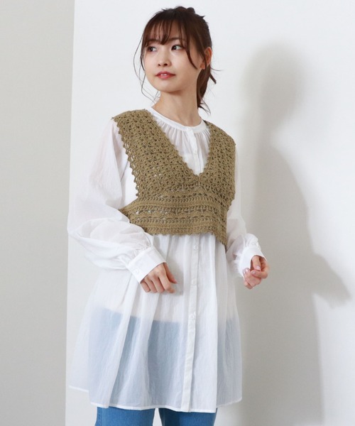 archives(アルシーヴ)の「バックレースアップかぎ針ビスチェ+ボリュームスリーブチュニックset(シャツ/ブラウス・レディース・ブルー/アイボリー/グリーン系その他・MEDIUM)」の8枚目の写真