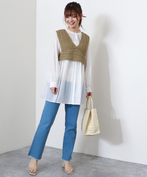 archives(アルシーヴ)の「バックレースアップかぎ針ビスチェ+ボリュームスリーブチュニックset(シャツ/ブラウス・レディース・ブルー/アイボリー/グリーン系その他・MEDIUM)」の9枚目の写真