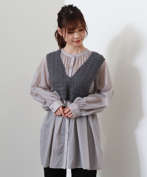 archives(アルシーヴ)の「バックレースアップかぎ針ビスチェ+ボリュームスリーブチュニックset(シャツ/ブラウス・レディース・ブルー/アイボリー/グリーン系その他・MEDIUM)」の10枚目の写真
