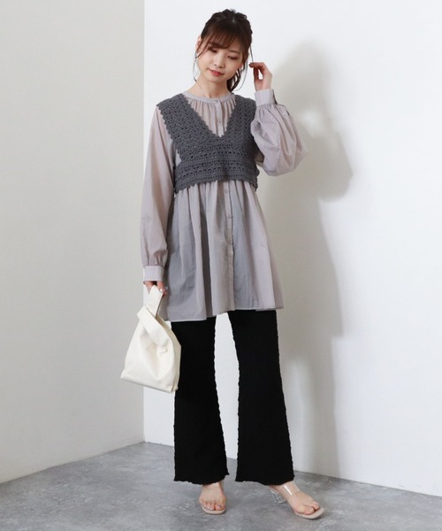 archives(アルシーヴ)の「バックレースアップかぎ針ビスチェ+ボリュームスリーブチュニックset(シャツ/ブラウス・レディース・ブルー/アイボリー/グリーン系その他・MEDIUM)」の12枚目の写真