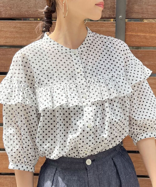 fredy emue（フレディエミュ）の「フリル切替6分袖ブラウス（シャツ/ブラウス・レディース・ブラック/オフホワイト/ホワイト系その他4・38）」の7枚目の写真