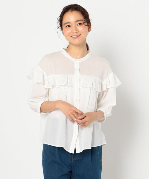 fredy emue（フレディエミュ）の「フリル切替6分袖ブラウス（シャツ/ブラウス・レディース・ブラック/オフホワイト/ホワイト系その他4・38）」の6枚目の写真