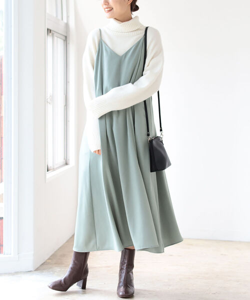 B:MING by BEAMS（ビーミングバイビームス）の「B:MING by BEAMS / サテン キャミソール ワンピース 21AW（ワンピース・レディース・ベージュ/ブラウン/ミント・SMALL/MEDIUM）」の3枚目の写真