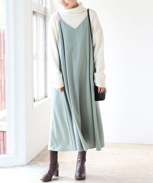 B:MING by BEAMS（ビーミングバイビームス）の「B:MING by BEAMS / サテン キャミソール ワンピース 21AW（ワンピース・レディース・ベージュ/ブラウン/ミント・SMALL/MEDIUM）」の4枚目の写真