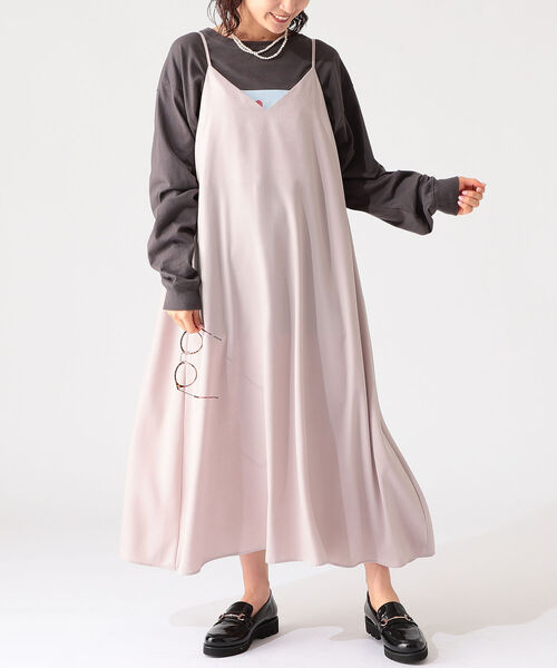 B:MING by BEAMS（ビーミングバイビームス）の「B:MING by BEAMS / サテン キャミソール ワンピース 21AW（ワンピース・レディース・ベージュ/ブラウン/ミント・SMALL/MEDIUM）」の6枚目の写真