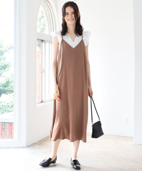 B:MING by BEAMS（ビーミングバイビームス）の「B:MING by BEAMS / サテン キャミソール ワンピース 21AW（ワンピース・レディース・ベージュ/ブラウン/ミント・SMALL/MEDIUM）」の8枚目の写真