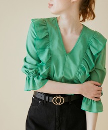 MADEMOISELLE ROPE' | 【無地/チェック】Vネックフリルブラウス(シャツ/ブラウス)