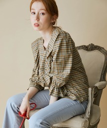 MADEMOISELLE ROPE' | 【無地/チェック】Vネックフリルブラウス(シャツ/ブラウス)