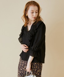 MADEMOISELLE ROPE' | 【無地/チェック】Vネックフリルブラウス(シャツ/ブラウス)