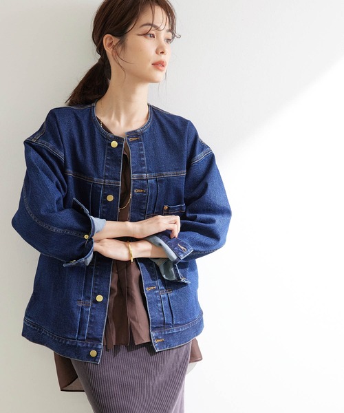 ROPE'（ロペ）の「【一部WEB限定】【セットアップ対応】クルーネックデニムGジャン（デニムジャケット・レディース・ベージュ/グレー/ブルー/ブルー系その他4・38）」の4枚目の写真