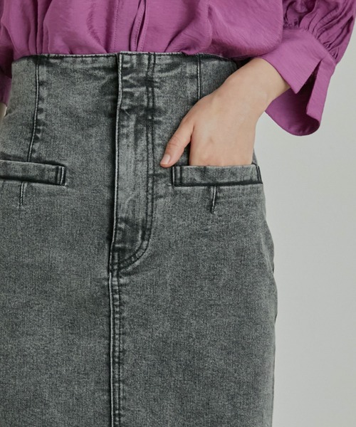 VIS（ビス）の「ストレッチで履き心地の良い、ハイウエストタイトスカート【sustainable】（デニムスカート・レディース・グレー系その他/ネイビー/ブルー・S/M/SS）」の13枚目の写真