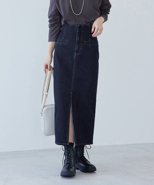 VIS（ビス）の「ストレッチで履き心地の良い、ハイウエストタイトスカート【sustainable】（デニムスカート・レディース・グレー系その他/ネイビー/ブルー・S/M/SS）」の19枚目の写真