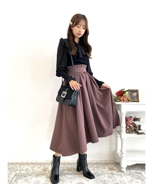 Honey Salon(ハニーサロン)の「ハイウエストフリルスカート(スカート・レディース・ライトグレー/ブラウン・FREE)」の22枚目の写真