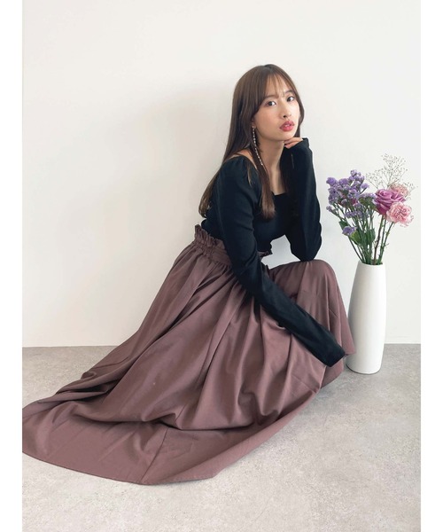 Honey Salon(ハニーサロン)の「ハイウエストフリルスカート(スカート・レディース・ライトグレー/ブラウン・FREE)」の5枚目の写真