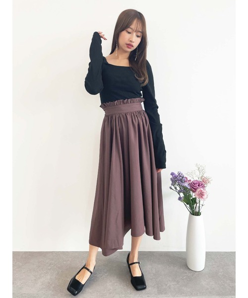 Honey Salon(ハニーサロン)の「ハイウエストフリルスカート(スカート・レディース・ライトグレー/ブラウン・FREE)」の7枚目の写真