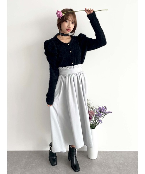 Honey Salon(ハニーサロン)の「ハイウエストフリルスカート(スカート・レディース・ライトグレー/ブラウン・FREE)」の9枚目の写真