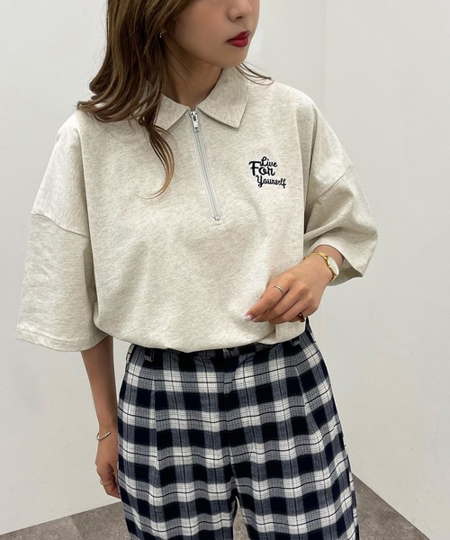 apres jour mignon（アプレジュールミニョン）の「ハーフジップTシャツ【ZOZOTOWN限定アイテム】（Tシャツ/カットソー・レディース・ダークグリーン/ナチュラル/ダークブルー・X-LARGE/フリー）」の18枚目の写真
