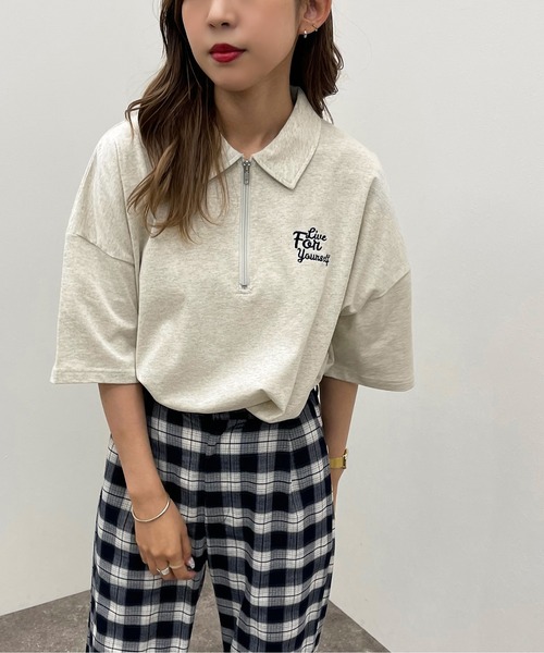 apres jour mignon（アプレジュールミニョン）の「ハーフジップTシャツ【ZOZOTOWN限定アイテム】（Tシャツ/カットソー・レディース・ダークグリーン/ナチュラル/ダークブルー・X-LARGE/フリー）」の21枚目の写真