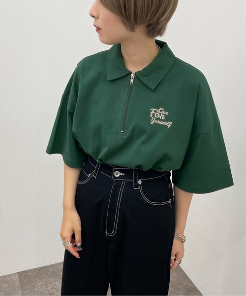 apres jour mignon（アプレジュールミニョン）の「ハーフジップTシャツ【ZOZOTOWN限定アイテム】（Tシャツ/カットソー・レディース・ダークグリーン/ナチュラル/ダークブルー・X-LARGE/フリー）」の11枚目の写真