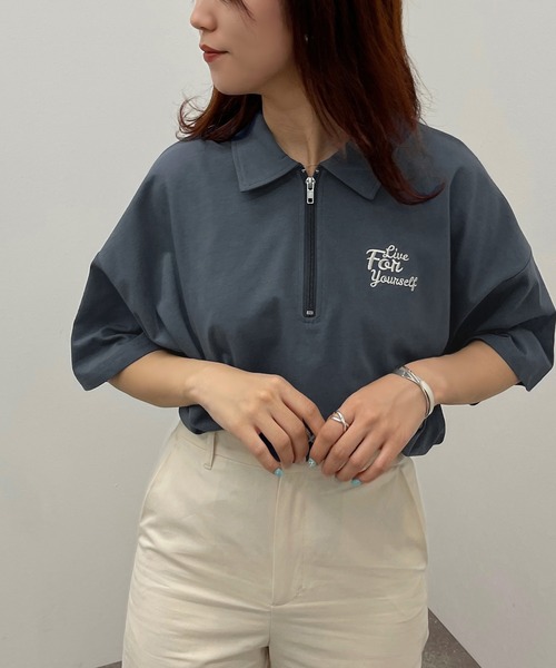 apres jour mignon（アプレジュールミニョン）の「ハーフジップTシャツ【ZOZOTOWN限定アイテム】（Tシャツ/カットソー・レディース・ダークグリーン/ナチュラル/ダークブルー・X-LARGE/フリー）」の16枚目の写真