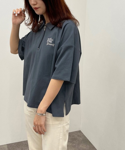 apres jour mignon（アプレジュールミニョン）の「ハーフジップTシャツ【ZOZOTOWN限定アイテム】（Tシャツ/カットソー・レディース・ダークグリーン/ナチュラル/ダークブルー・X-LARGE/フリー）」の20枚目の写真