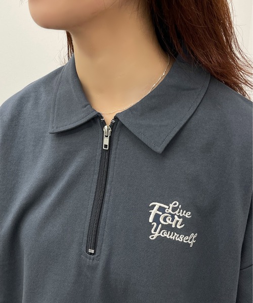 apres jour mignon（アプレジュールミニョン）の「ハーフジップTシャツ【ZOZOTOWN限定アイテム】（Tシャツ/カットソー・レディース・ダークグリーン/ナチュラル/ダークブルー・X-LARGE/フリー）」の4枚目の写真