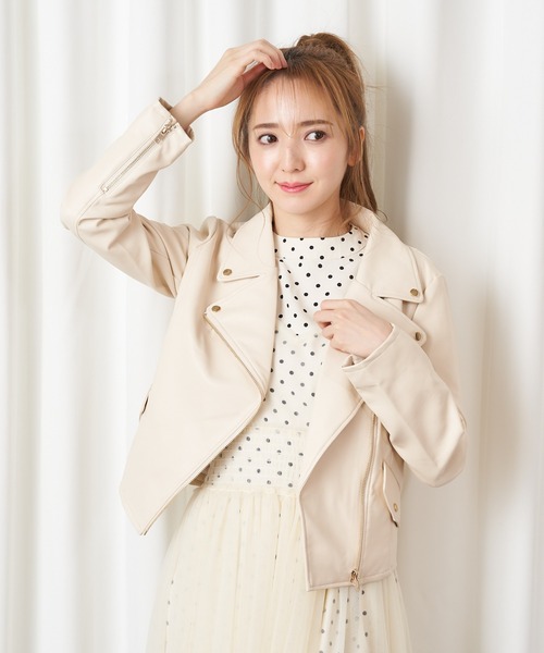 MIIA（ミーア）の「ライダースジャケット（ライダースジャケット・レディース・ブラック/ベージュ/ブラック系その他/ベージュ系その他・FREE）」の4枚目の写真