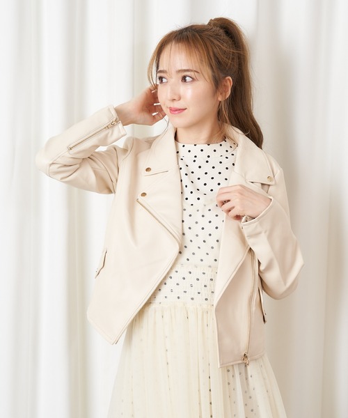 MIIA（ミーア）の「ライダースジャケット（ライダースジャケット・レディース・ブラック/ベージュ/ブラック系その他/ベージュ系その他・FREE）」の14枚目の写真