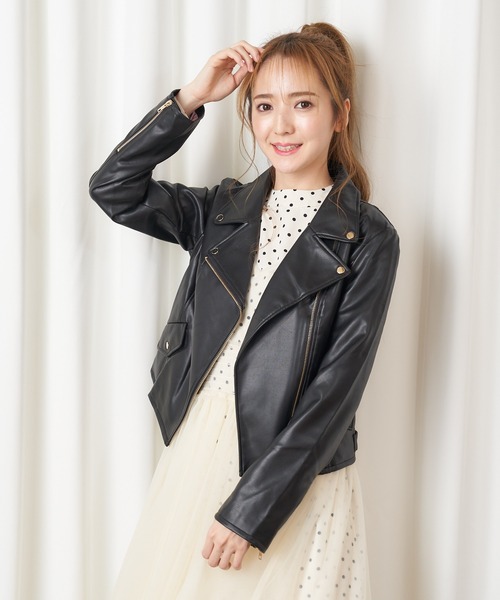 MIIA（ミーア）の「ライダースジャケット（ライダースジャケット・レディース・ブラック/ベージュ/ブラック系その他/ベージュ系その他・FREE）」の8枚目の写真