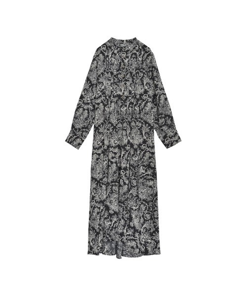 低身長/高身長サイズ有]ヴィンテージプリントフレアワンピース（シャツ