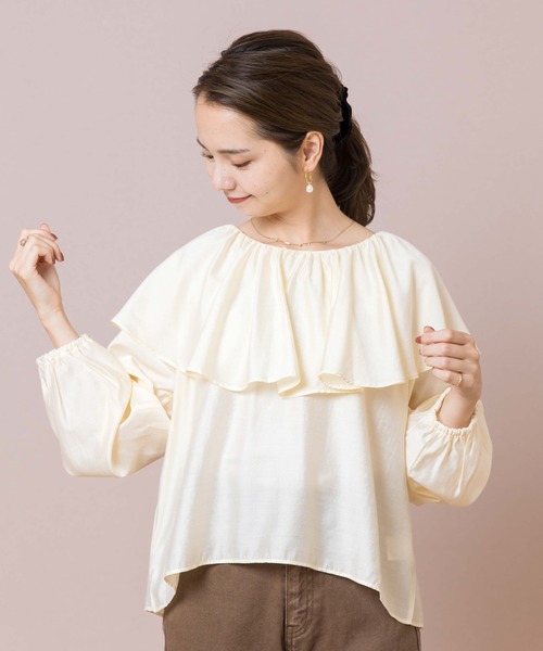 flower（フラワー）の「スウェイングカラーブラウス（シャツ/ブラウス・レディース・ベージュ/アイボリー・FREE）」の3枚目の写真