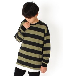 GLAZOS | 厚手天竺・ドロップショルダーフェイクレイヤードボーダー長袖Tシャツ(Tシャツ/カットソー)