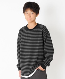 GLAZOS | 厚手天竺・ドロップショルダーフェイクレイヤードボーダー長袖Tシャツ(Tシャツ/カットソー)