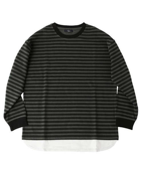 GLAZOS（グラソス）の「厚手天竺・ドロップショルダーフェイクレイヤードボーダー長袖Tシャツ（Tシャツ/カットソー・キッズ・カーキ/チャコールグレー/ブラック/ホワイト・130cm/160cm/140cm/150cm/170cm）」の7枚目の写真