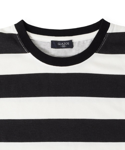 GLAZOS（グラソス）の「厚手天竺・ドロップショルダーフェイクレイヤードボーダー長袖Tシャツ（Tシャツ/カットソー・キッズ・カーキ/チャコールグレー/ブラック/ホワイト・130cm/160cm/140cm/150cm/170cm）」の15枚目の写真