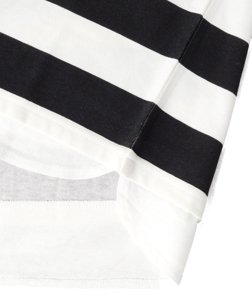 GLAZOS（グラソス）の「厚手天竺・ドロップショルダーフェイクレイヤードボーダー長袖Tシャツ（Tシャツ/カットソー・キッズ・カーキ/チャコールグレー/ブラック/ホワイト・130cm/160cm/140cm/150cm/170cm）」の14枚目の写真